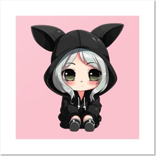 Kawaii Black Rabbit Girl Posters and Art